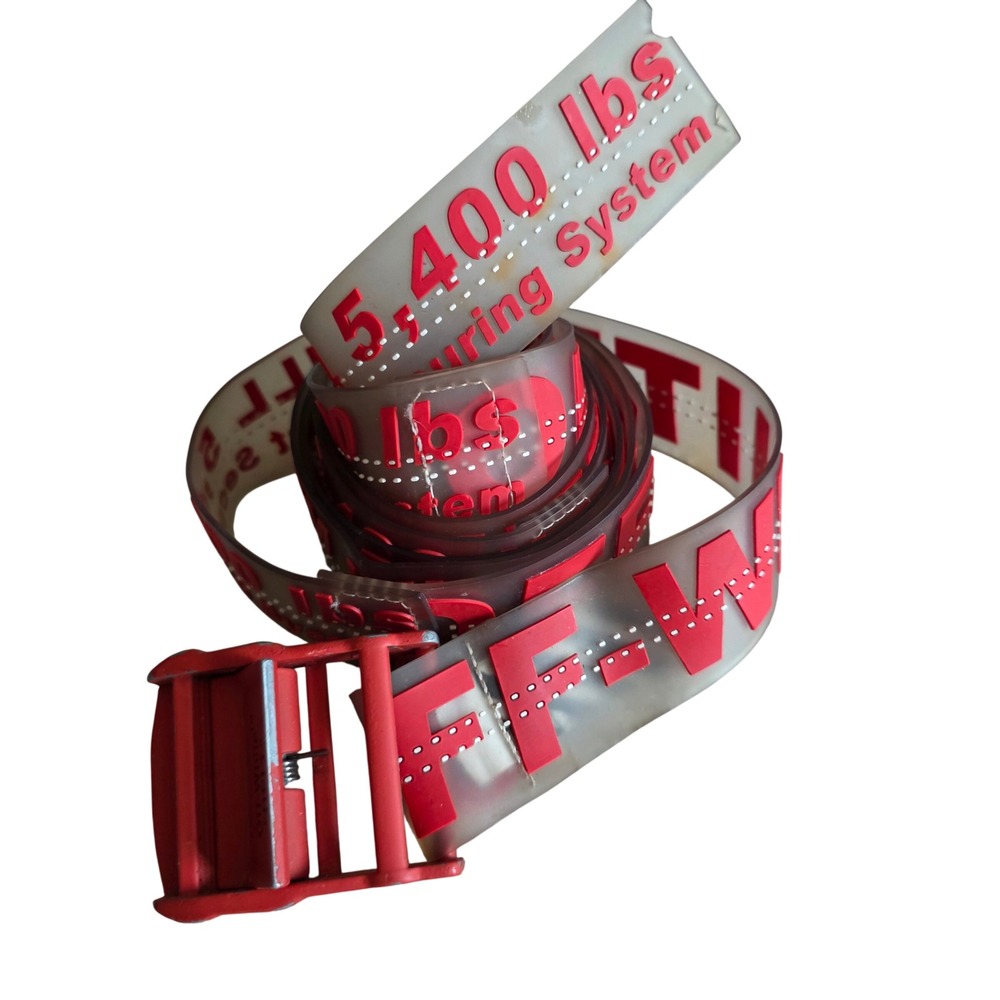 Off-White Industrial Belt PVC Clear Translucent Red Rubber Logo Buckle 72in Long